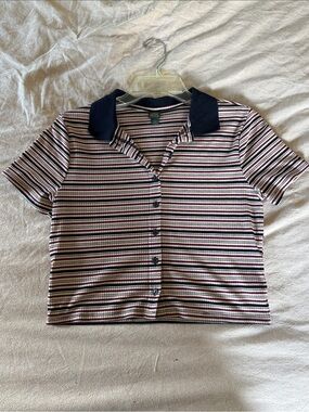 Wild Fable Striped Polo Button-Up - Navy Collar, Multicolor Stripes